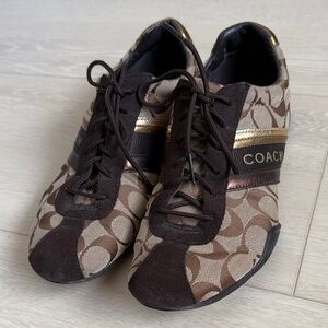 Coach Signature Brown and Gold Sneakers